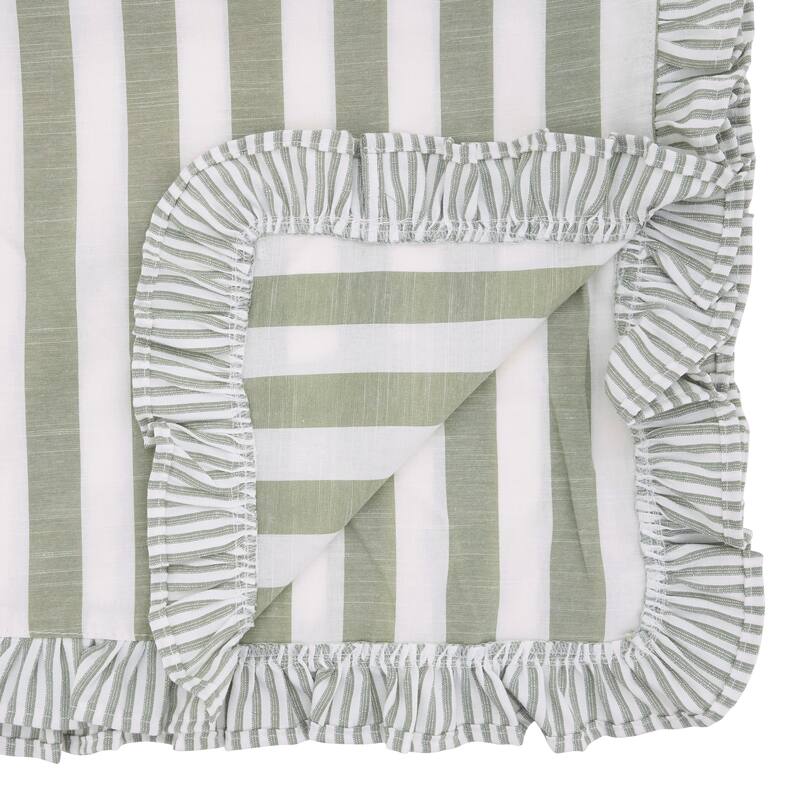 Striped Ruffle Edge Table Runner - Decorative Non-Reversible Cotton Blend Table Runner for Dining Table, 16"x72"