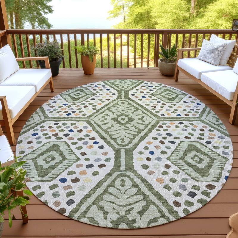 Machine Washable Indoor/ Outdoor Global Nipsey Chantille Rug - Sage - 8' x 8'