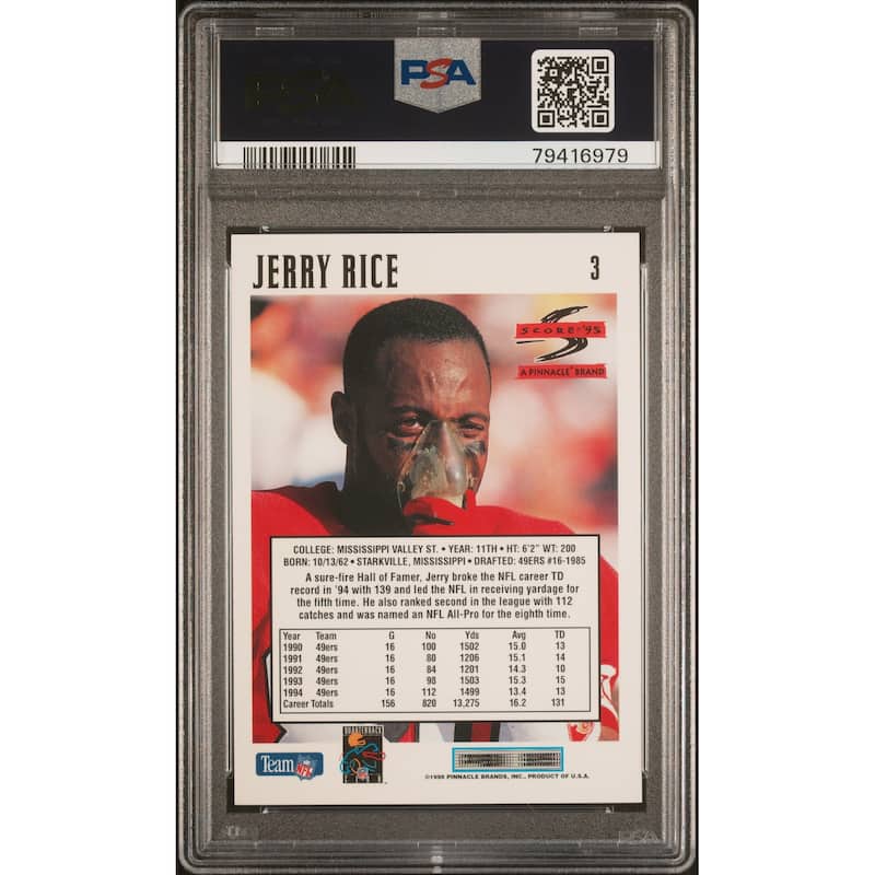 Jerry Rice 1995 Score Football Card #3 Graded PSA 10 - 8'6" x 11'6"