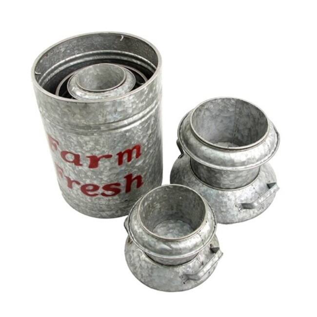 Set of 3 Old Style Galvanized Milk Jug Planters