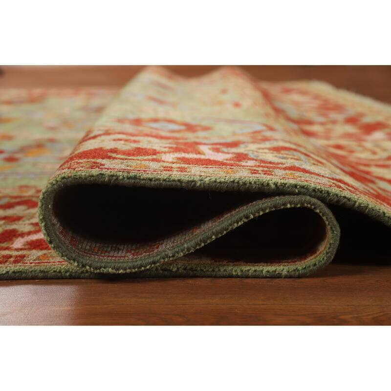 Hand Knotted Oriental 100% Wool Carpet Traditional Geometric Green Heriz (serapi) Area Rug - 9' 10'' X 8' 0''