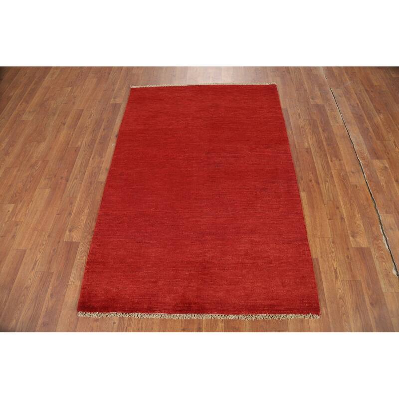 Contemporary Red Gabbeh Oriental Foyer Rug Handmade Wool Carpet - 3'4"x 4'10"