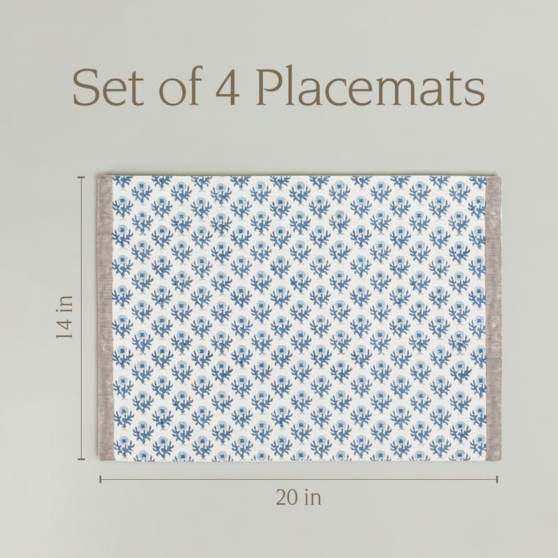 over&back Hand-Blocked 100% Cotton Placemats - Machine Washable - Set of 4