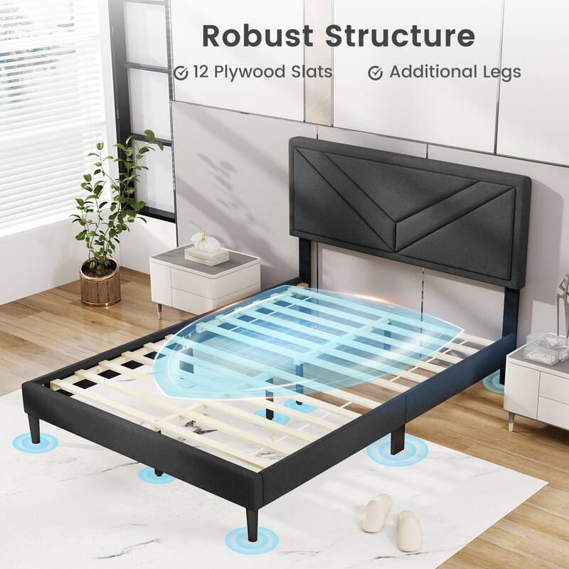 Gymax Twin / Full / Queen Size Bed Frame w/ Tufted Headboard & Wooden