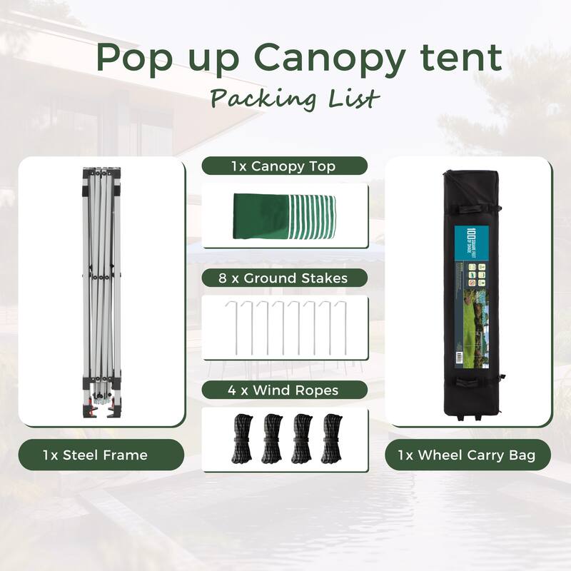 10x10 Pop-up Canopy Portable Lightweight FoldingTent, Adjustable Height Instant Gazebo Canopy with Wheeled Bag