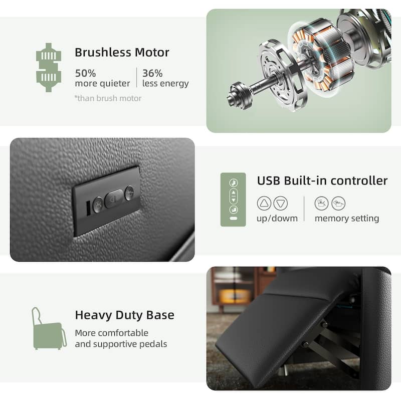 Power Recliner Chair for Adults - Black Leather Electric Recliner / Footrest & Backrest, Padded Seat, Compact