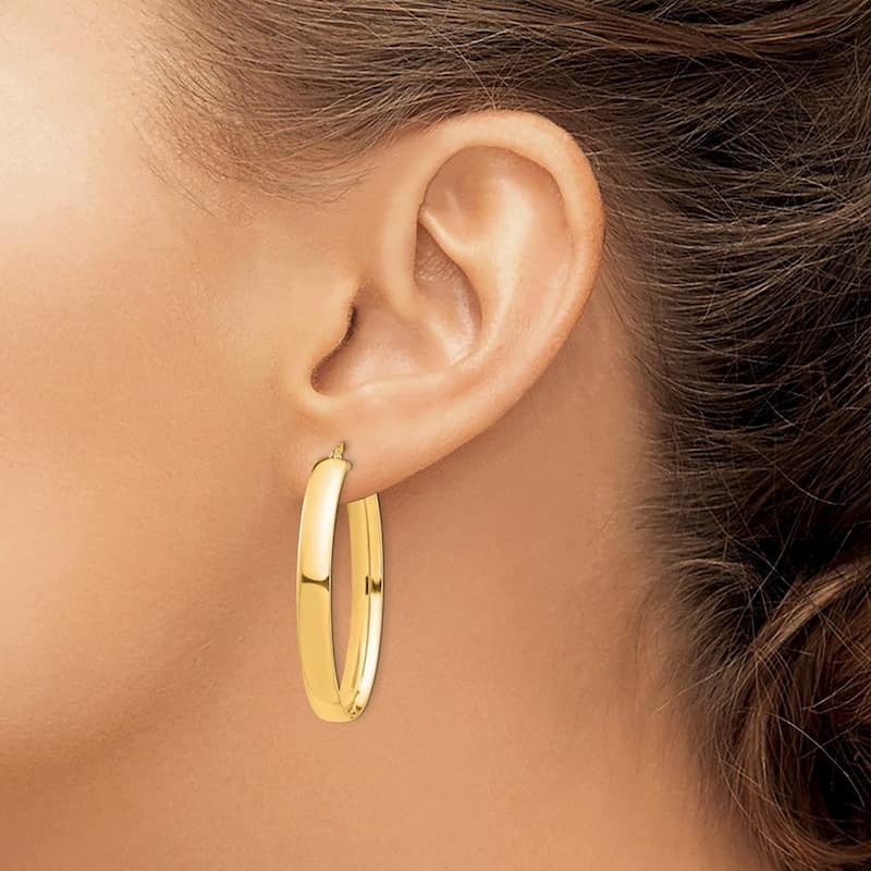 Curata 14k Yellow Gold High Polished Oval Hoop Earrings - 40.08x26.23mm