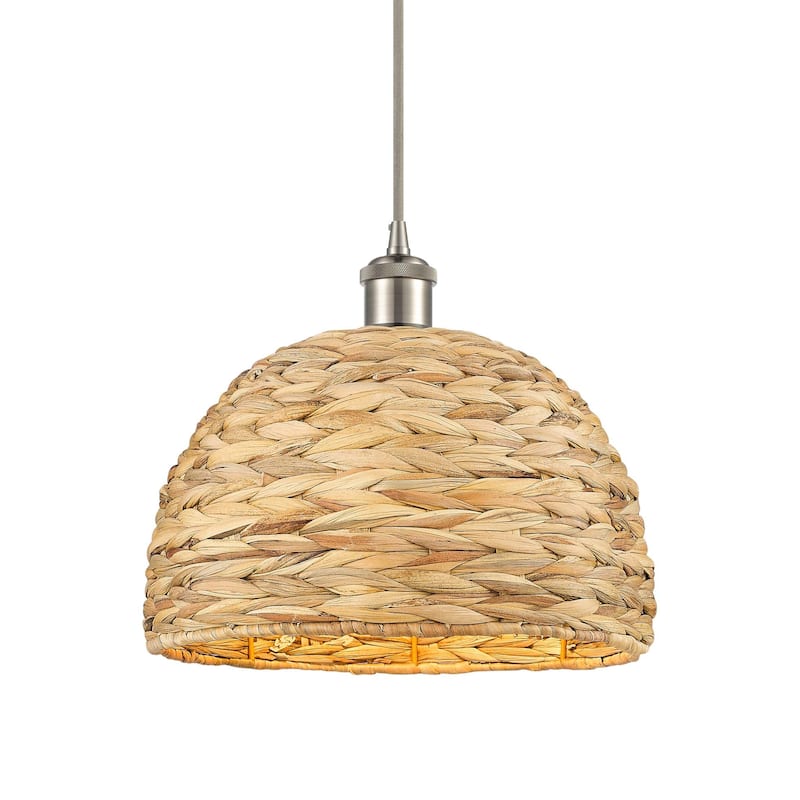 Innovations Lighting 516-1P-11-12 Woven Rattan Pendant Woven Rattan - Satin Nickel / Natural