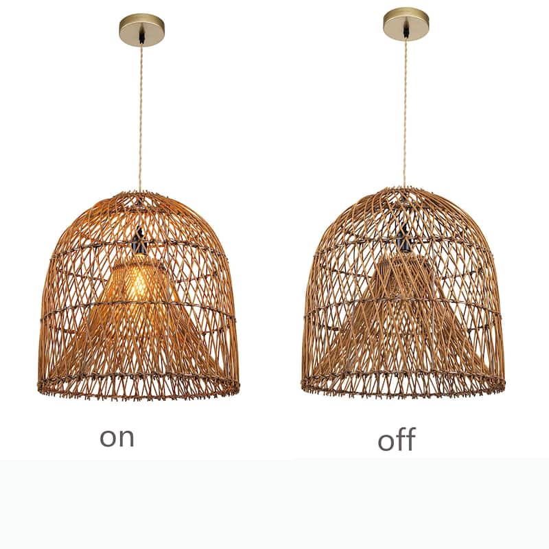 Natural Rattan Wicker Pendant Light Coastal & Bohemian Hanging Light - 17.7