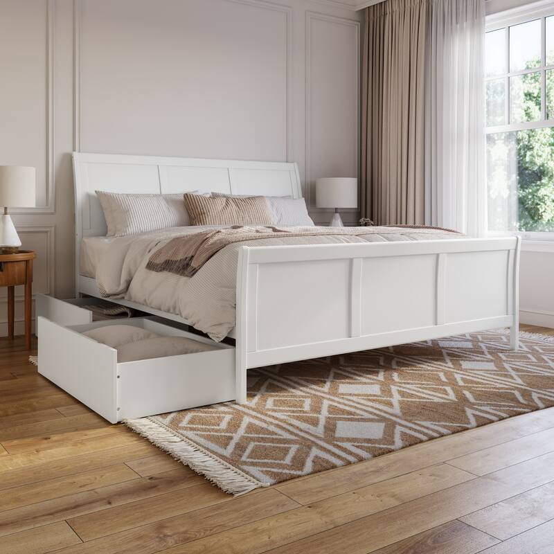 AFI Portland Platform Bed with Matching Footboard & Storage Drawers - White - King