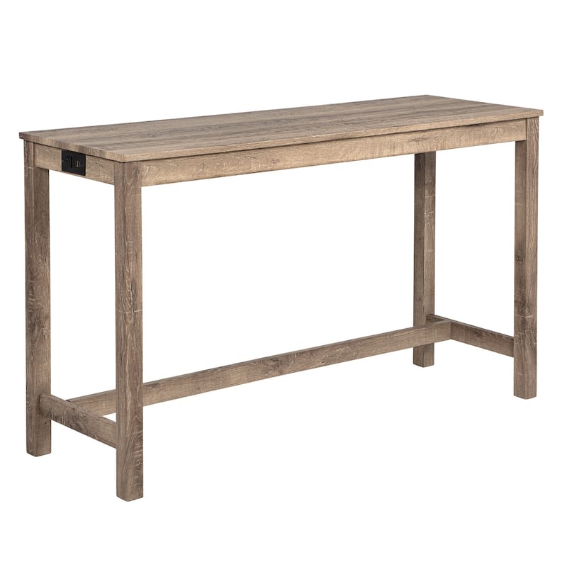 GDFStudio - Calverly 4-Piece Industrial Bar Table Set with USB Power Station and 3 Linen Upholstered Stools