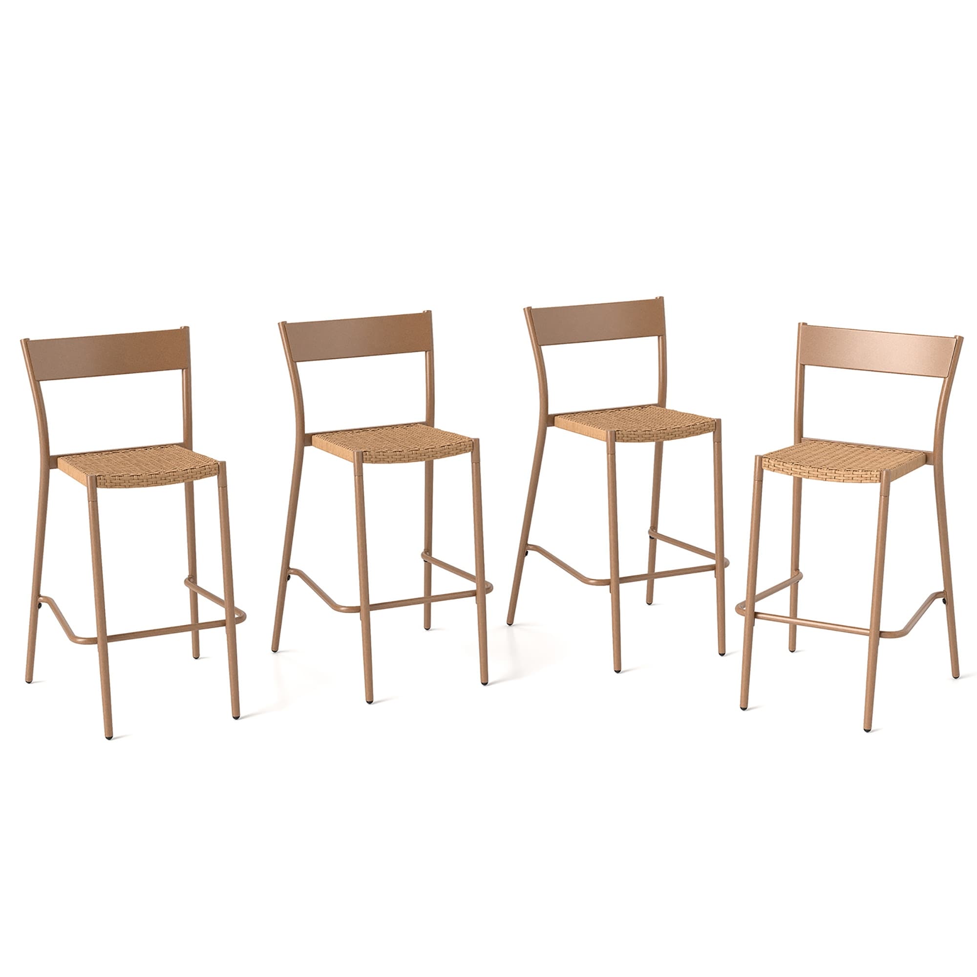 Gymax 4PCS Patio Barstools Outdoor Bar Height Chairs w/ Rattan Seat &