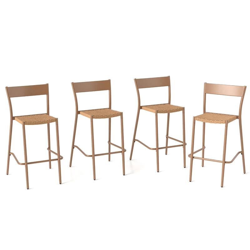 Gymax 4PCS Patio Barstools Outdoor Bar Height Chairs w/ Rattan Seat & - Bar Height - Brown - Set of 4