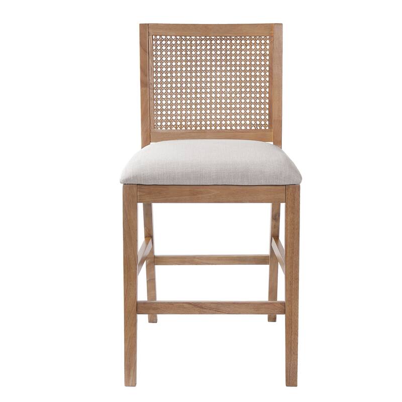Christopher Knight Home - French Country Wood & Rattan Counter Stools with Upholstered Seat - Set of 2