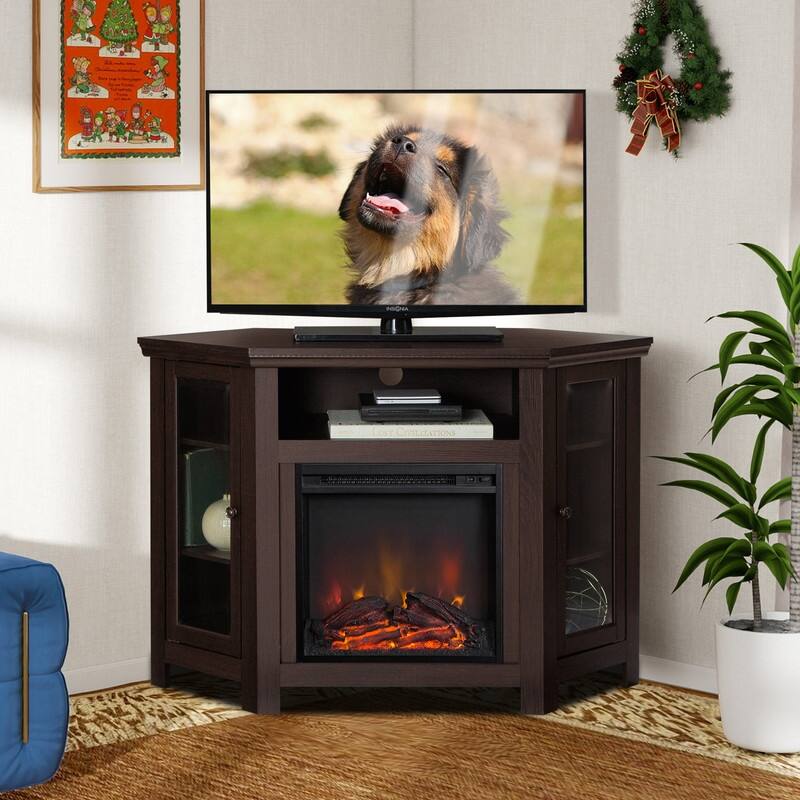 58-60" Fireplace TV Stand for 55-65" TVs w/ 18-23" Insert Farmhouse/Modern/Rustic Barn/Glass Doors Espresso/Grey/Brown/White Oak - 47inch - Brown