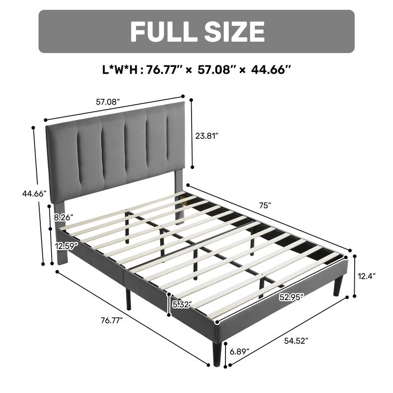 Upholstered Platform Bed Frame with Vertical Stripe Headboard