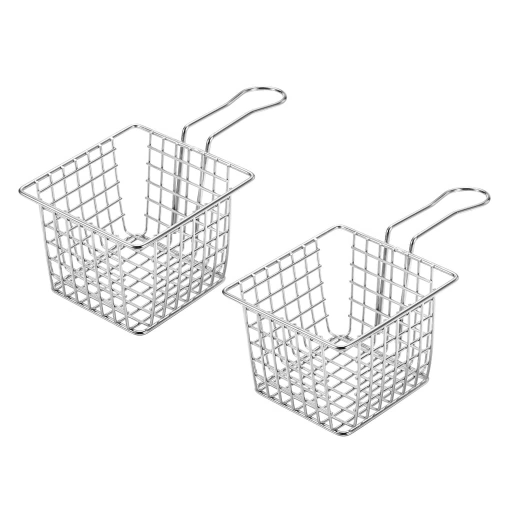Mini Square Fry Basket Reusable Holder Fry Chip Basket Stainless Steel 2Pcs - Silver - 3.94 Inch