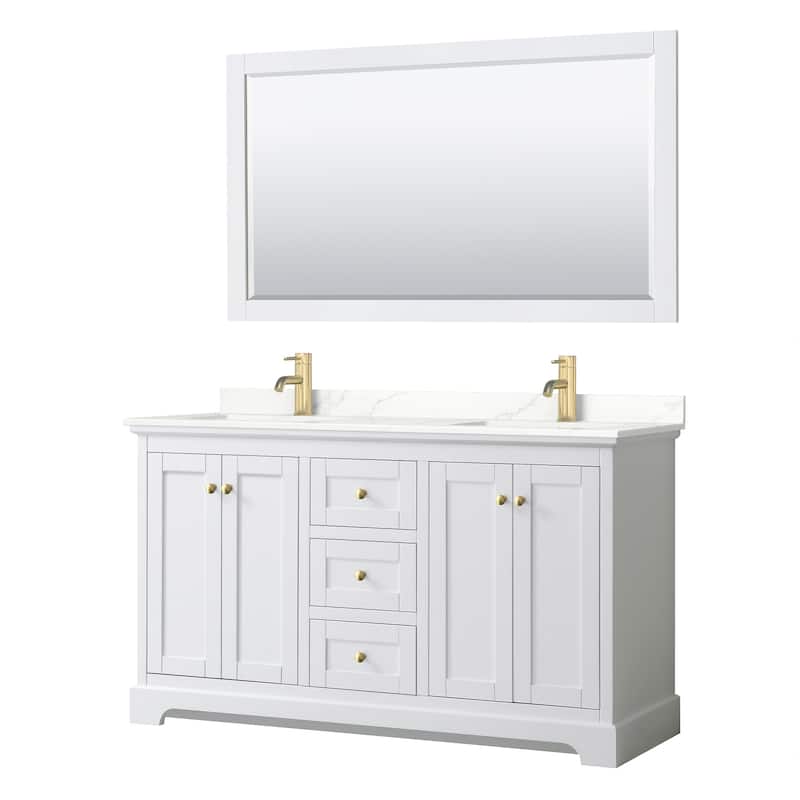 Wyndham Collection WCV232360D-QTZ-UNSM58 Avery 60" Free Standing - White / Giotto Quartz Top / Brushed Gold Hardware