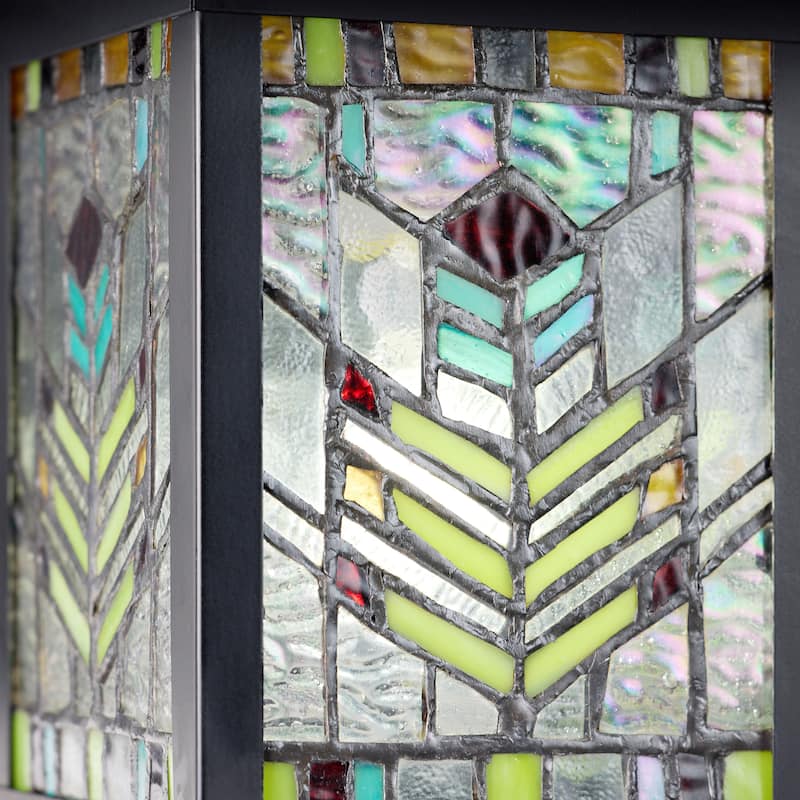 River of Goods Multicolor Stained Glass Black 1-Light Outdoor Lantern Wall Sconce - 10.75" x 9" x 11.75"