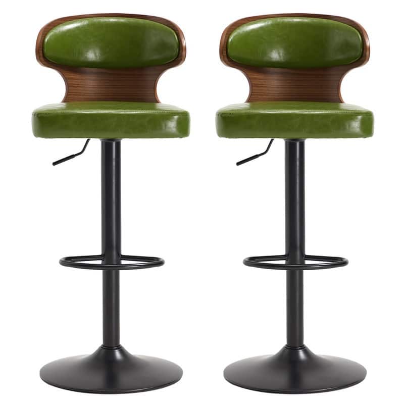 PU Leather Upholstered Curved Backrest 360° Swivel Adjustable Height Bar Stools with Footrest(set of 2)