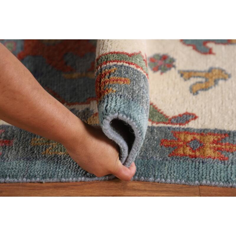 Floral Blue Oushak Indian Area Rug Handmade Wool Carpet - 9'3"x 12'0"