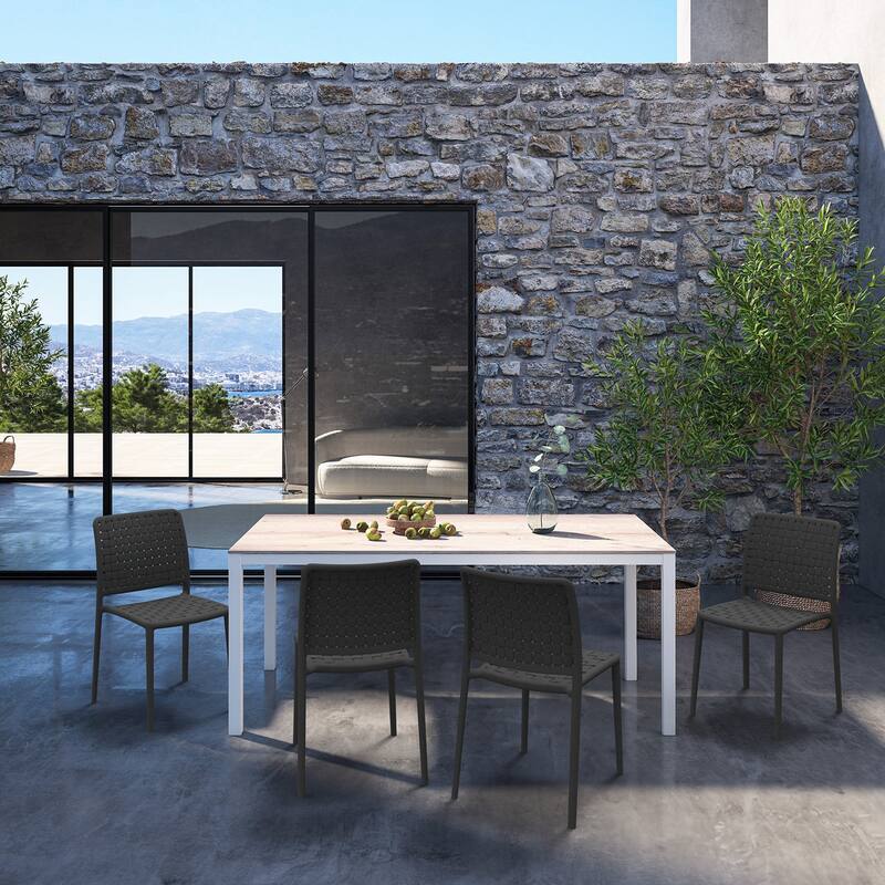 WRGHOME Modern Stacking Patio Dining Side Chair Indoor/Outdoor (Set of 2) - 33.18'' H X 18.50'' W X 21.85'' D - Anthracite