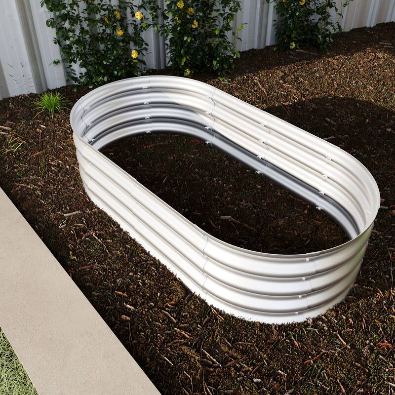 Anmytek Corrugated Metal Raised Garden Bed Oval Planter Outdoor Patio Backyard Gardening