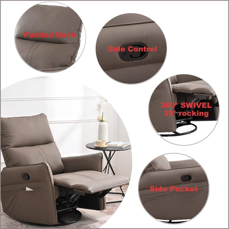 Rocking Recliner Chair,360 Degree Swivel Nursery Rocking Chair,Glider Chair,Modern Small Chair Home Theater Seat,Side Pocket