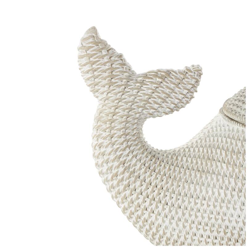 Resin Whale Woven Inspired Storage Decorative Box with Clear Knob - Cream - Roche River Decor