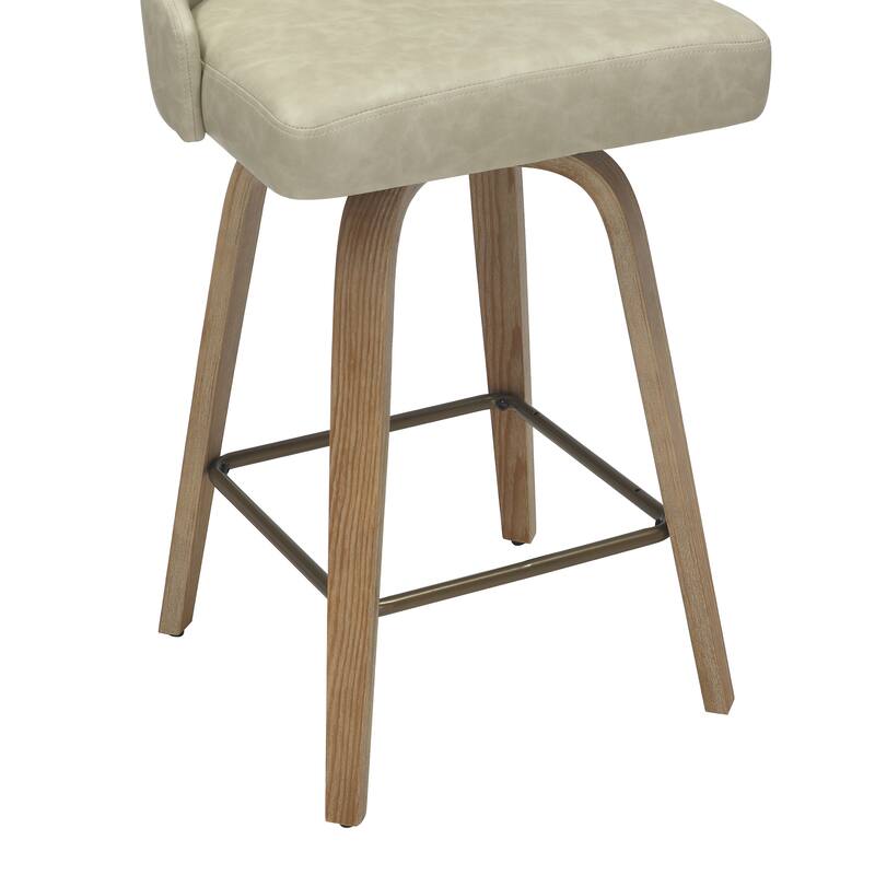 Modern Faux Leather & Bentwood 26" Counter Stool w/Swivel, Set of 4 - Ivory & Whitewash