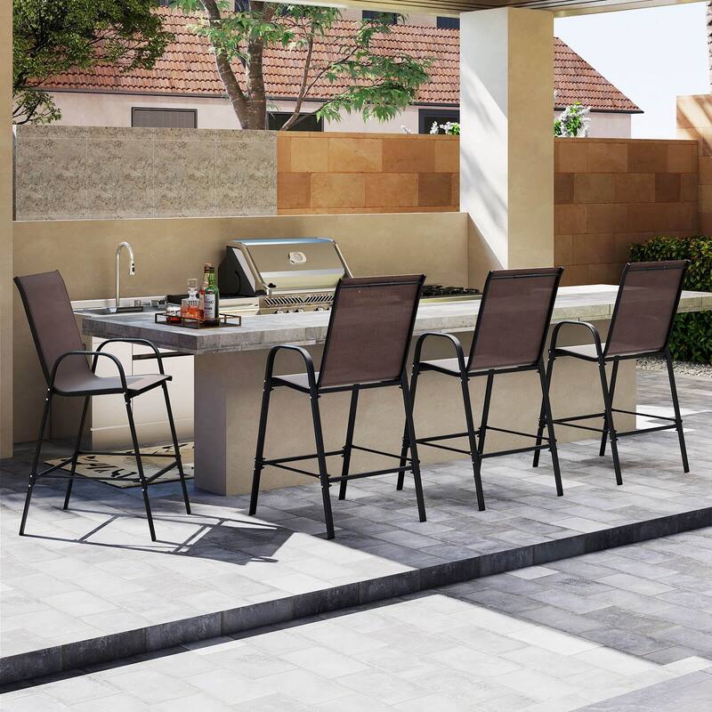 Costway 2 PCS Outdoor Bar Stools 29" Fabric Bar Height Stools with - See Details