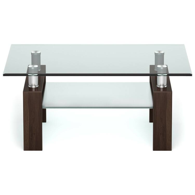 Rectangle Glass Table with Metal Legs for Living Room - 39" x 23.5" x 17.5"