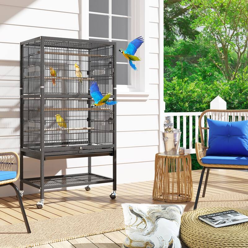 52 inches Bird Cage, Parakeet Cage for Parrot, Cockatiel, Flight cage for Birds with Rolling Stand (2 Extra Birdcage Covers)