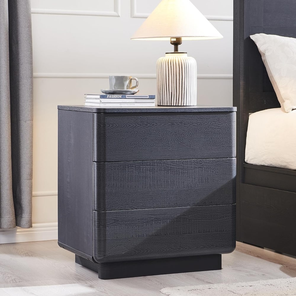 Modern Nightstand with Charging Station, Handleless Bedside Table