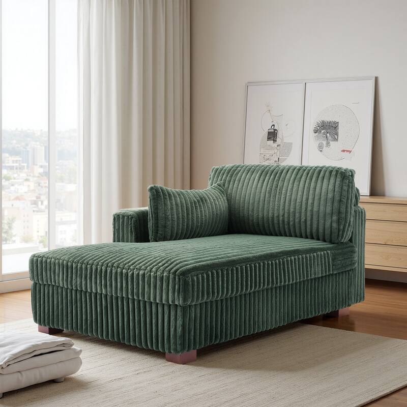 42" W Plush Corduroy Upholstered Chaise Lounge Sleeper for Living - Chaise-Left Facing - Green