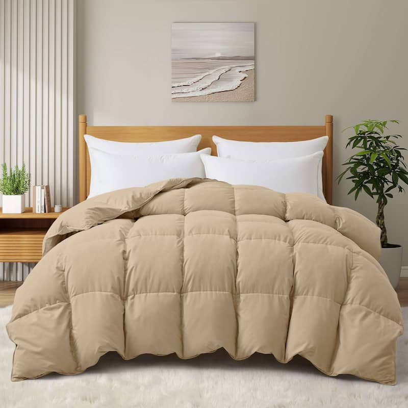 Medium Warmth All Season 600 Fill Power White Goose Feather Down Comforter Duvet Insert - Full-Queen (88"x88") - Heavyweight Ginger Root