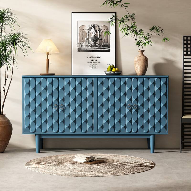 Buffet Cabinet with 4 Convex Pattern Doors, Storage Cabinet with 2 Silver Handle, Sideboard Cabinet with Adjustable Shelves