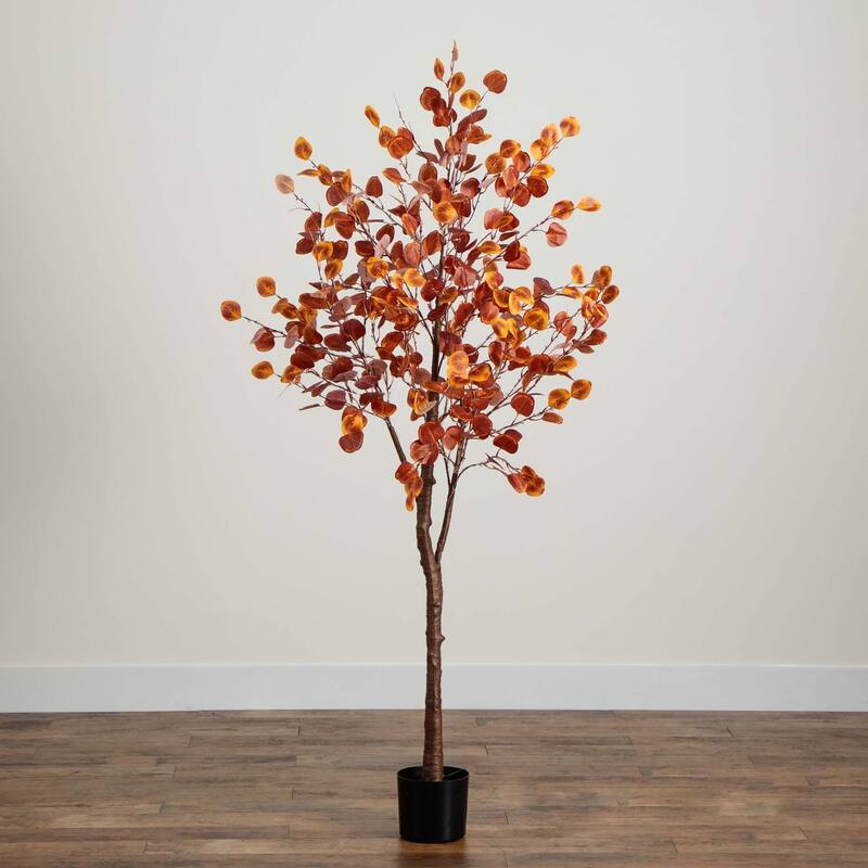 Pre-Lit Artificial Eucalyptus Tree - 6’ - Warm White LED Lights