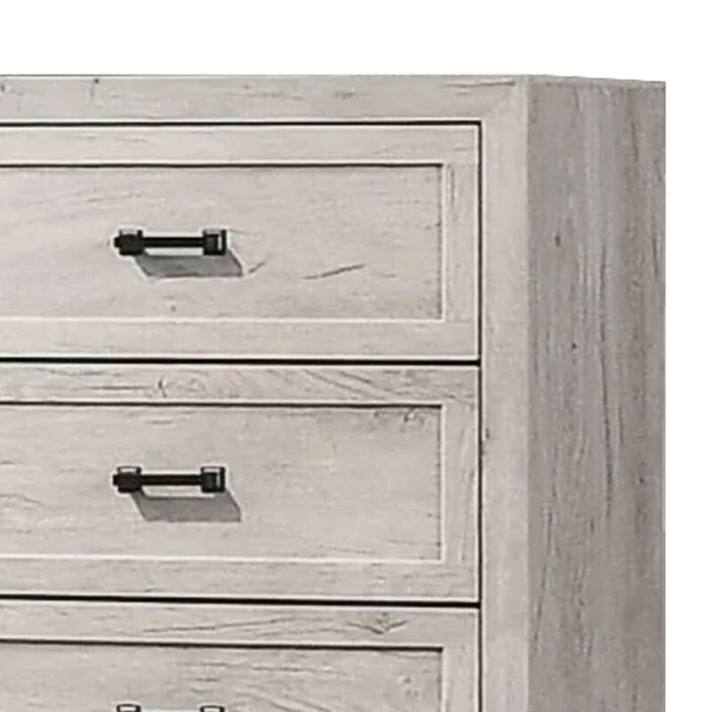 Miot Tall Dresser Chest, 4 Drawers w Metal Handles, White Wash Wood