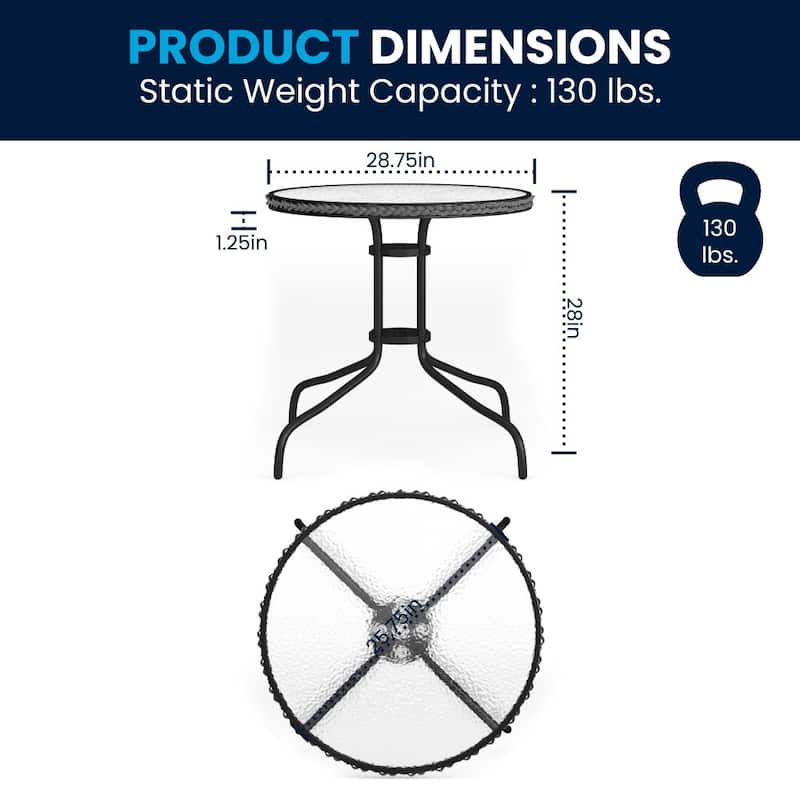 3-piece Outdoor Table/Chair Set - 28.75"W x 28.75"D x 28"H
