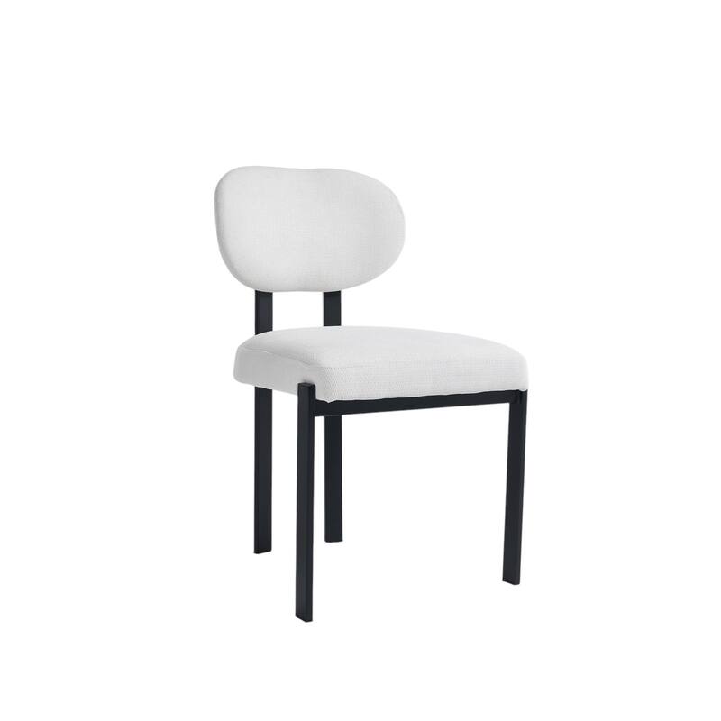 HomeRoots Set of Two White and Black Chenille And Metal Partially Open Back Dining Side Chairs