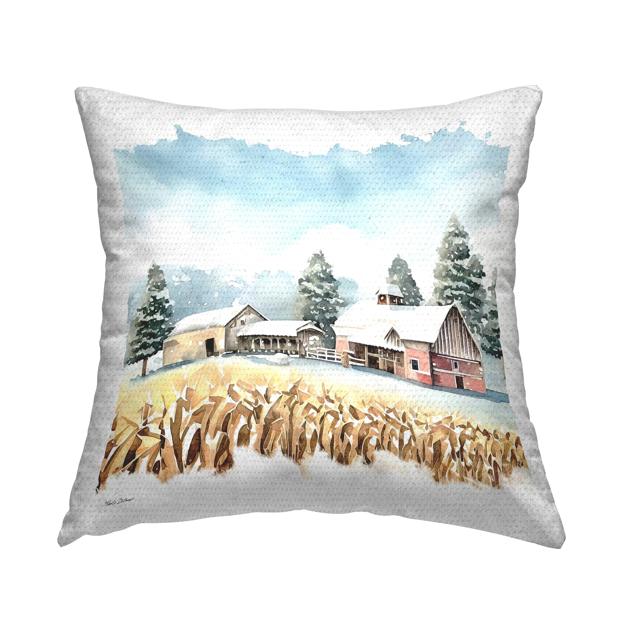 Stupell Winter Barn Wheat Field Printed Outdoor Throw Pillow Design by ND Art