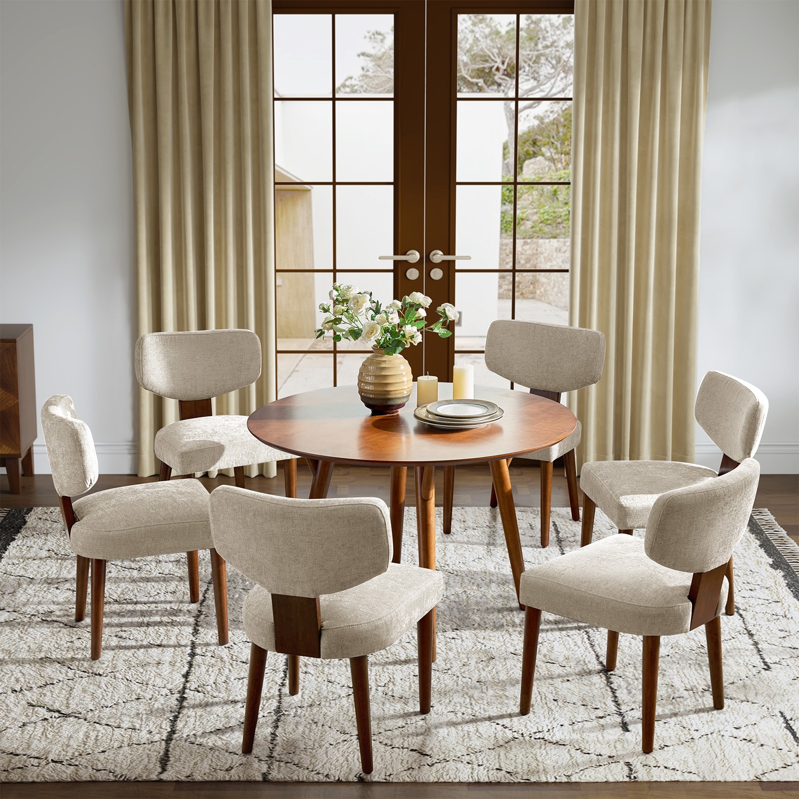 Hipolito Mid Century Modern Ergonomic Dining Chair with Solid Wood