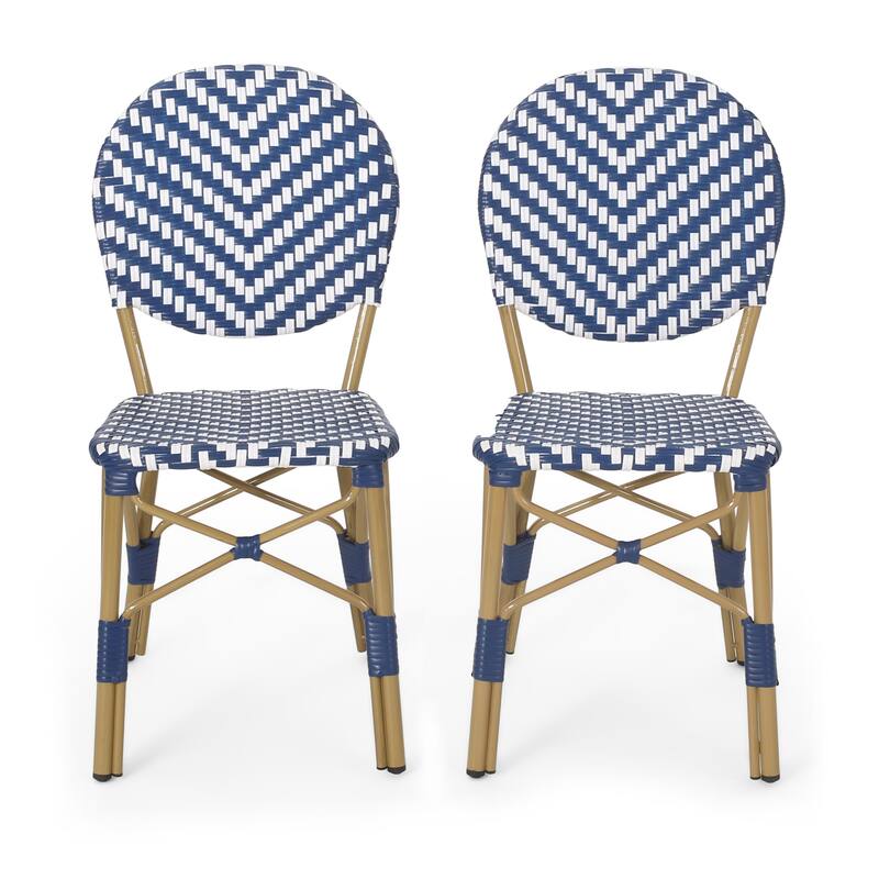 Paul Outdoor French Cafe Chair (Set of 2) by Christopher Knight Home - 21.50" L x 22.50" W x 35.75" H - Dark Teal + White + Bamboo Print Finish