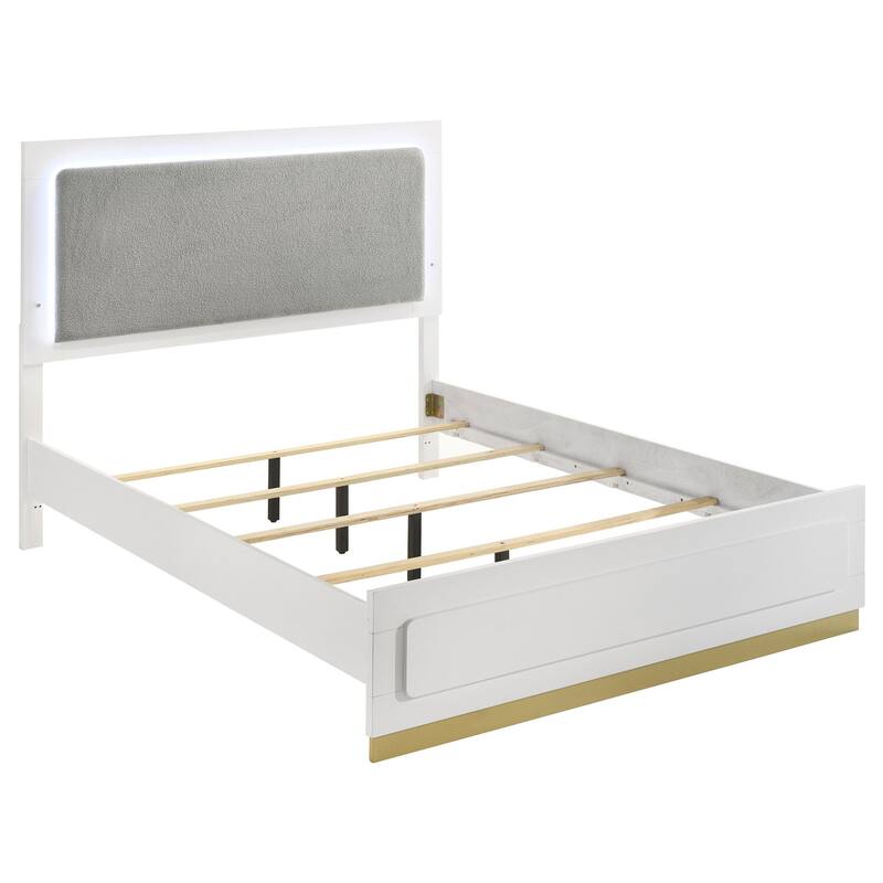 Caraway Wood Queen LED Panel Bed in White with Sleek Frame and Integrated LED Headboard Lighting