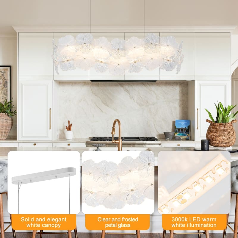 Linear LED Chandelier with Clear & Frosted Glass Petals Dimmable