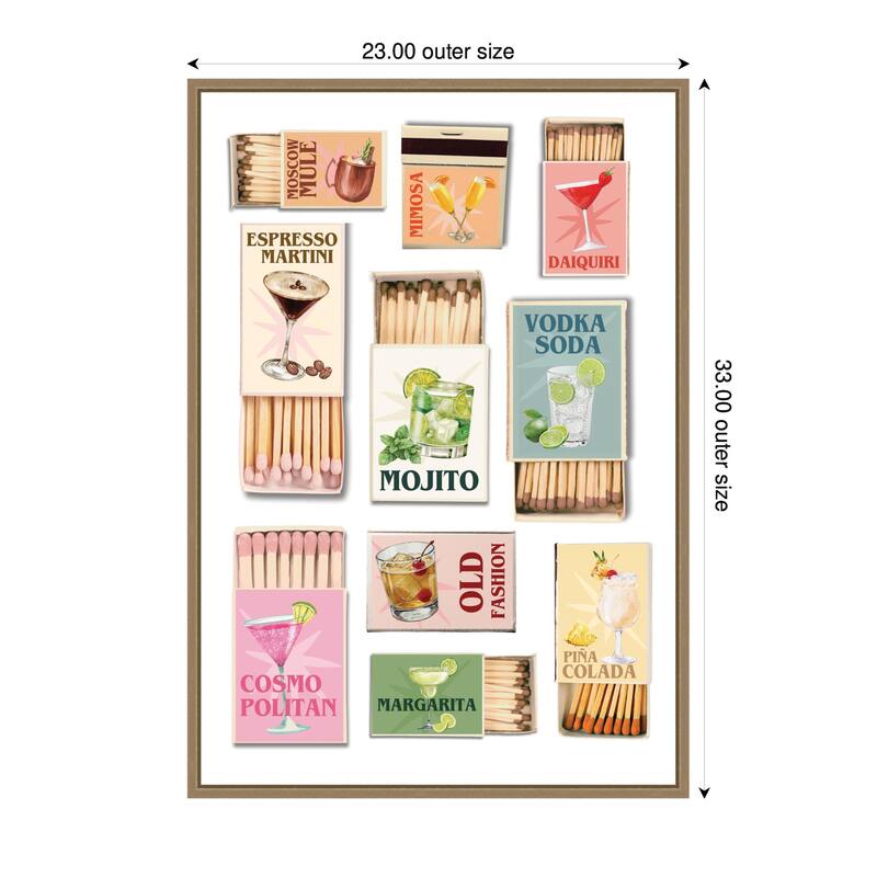 Kate and Laurel Matchboxes Drinks by Honey Island Studio Framed Canvas Wall Art Print