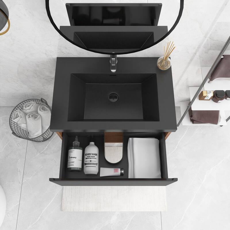 Floating Bathroom Vanity in Natural Oak with Integrated Resin Top