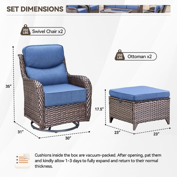 dimension image slide 65 of 68, Outdoor Patio Sofa Swivel Chair with 6-Inch Thick Cushions Set
