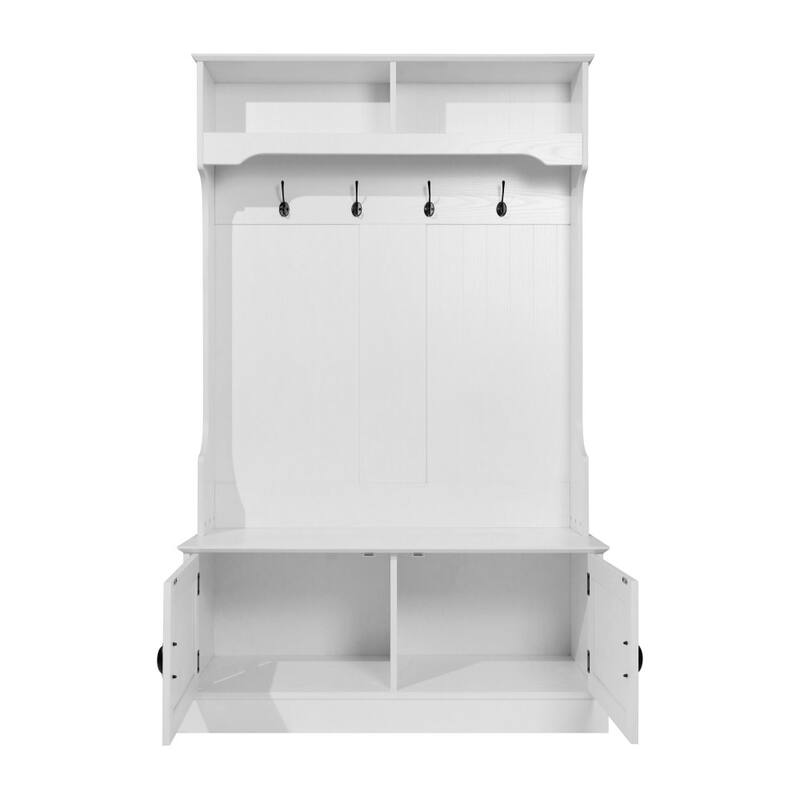 Hall Tree with Storage Bench, Upper Cubbies and 4 Double Coat Hooks - 18.5"D x 39.25"W x 65"H